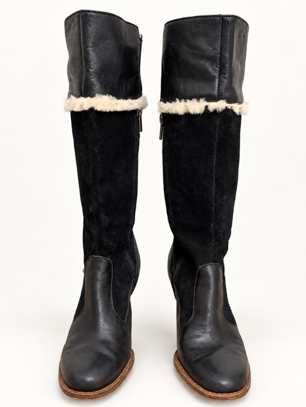 UGG Australia Raya Tall Black Suede Shearling Heeled Boots Size 5